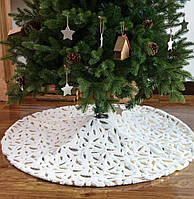 Килим під ялинку білий з малюнками пір'ячка -  діаметр 90см