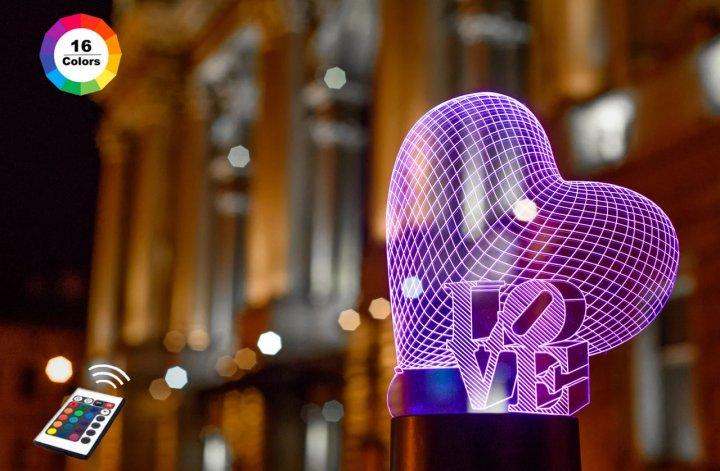3D-нічник "Серце LOVE" (ВОЛІЧНЕ ЗОБРАЖЕННЯ)+ пульт ДК + мережевий адаптер + батарейки (3ААА)  3DTOYSLAMP, фото 1