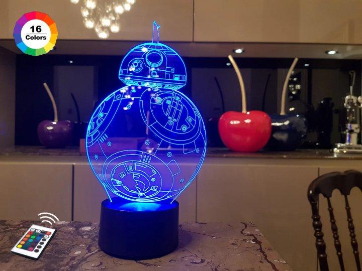 3D нічник "BB 8" (ВОЛІЧНЕ ЗОБРАЖЕННЯ) + пульт ДК + мережевий адаптер + батарейки (3ААА)  3DTOYSLAMP, фото 1