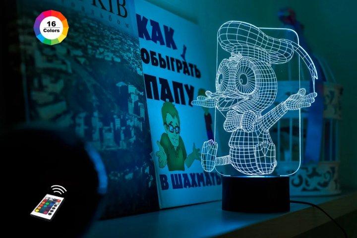 3D нічник "Утінок" (ВОЛІЧНЕ ЗОБРАЖЕННЯ) + пульт ДК + мережевий адаптер + батарейки (3ААА)  3DTOYSLAMP, фото 1