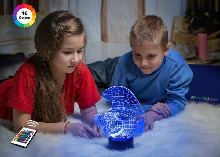 3D нічник "Смурфик" (ВОЛІЧНЕ ЗОБРАЖЕННЯ) + пульт ДК + мережевий адаптер + батарейки (3ААА)  3DTOYSLAMP, фото 1