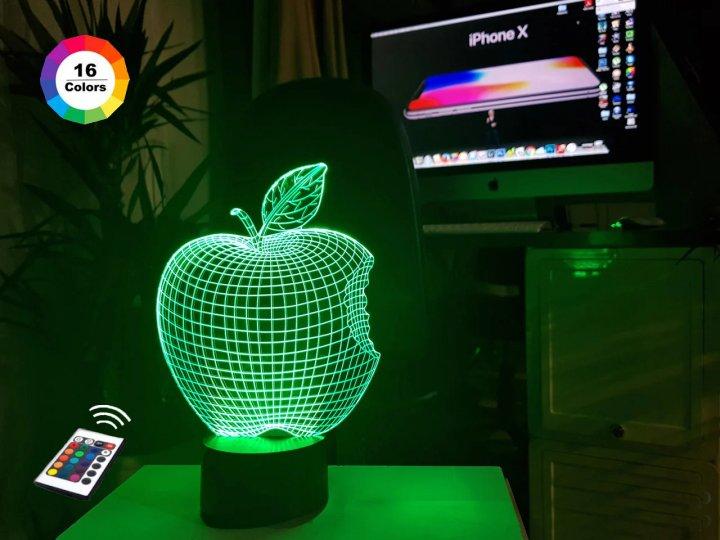 3D нічник "Apple" (ВОЛІЧНЕ ЗОБРАЖЕННЯ) + пульт ДК + мережевий адаптер + батарейки (3ААА)  3DTOYSLAMP, фото 1