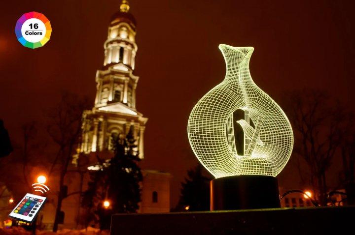 3D нічник "Птах у клітці" (ВОЛІЧНЕ ЗОБРАЖЕННЯ) + пульт ДК + мережевий адаптер +батарейки (3ААА)  3DTOYSLAMP, фото 1