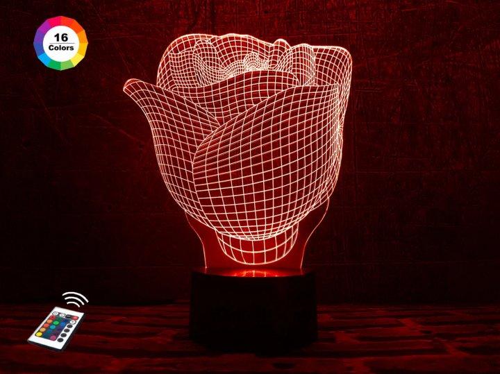 3D нічник "Троянда" (ВОЛІЧНЕ ЗОБРАЖЕННЯ) + пульт ДК + мережевий адаптер + батарейки (3ААА)  3DTOYSLAMP, фото 1