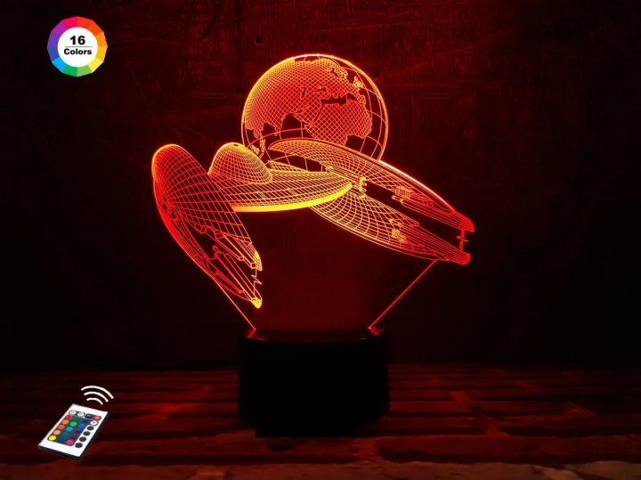 3D нічник "Космічний корабель 2" (ВОЛІЧЕННЕ ЗОБРАЖЕННЯ) + пульт ДК + мережевий адаптер + батарейки (3ААА), фото 1