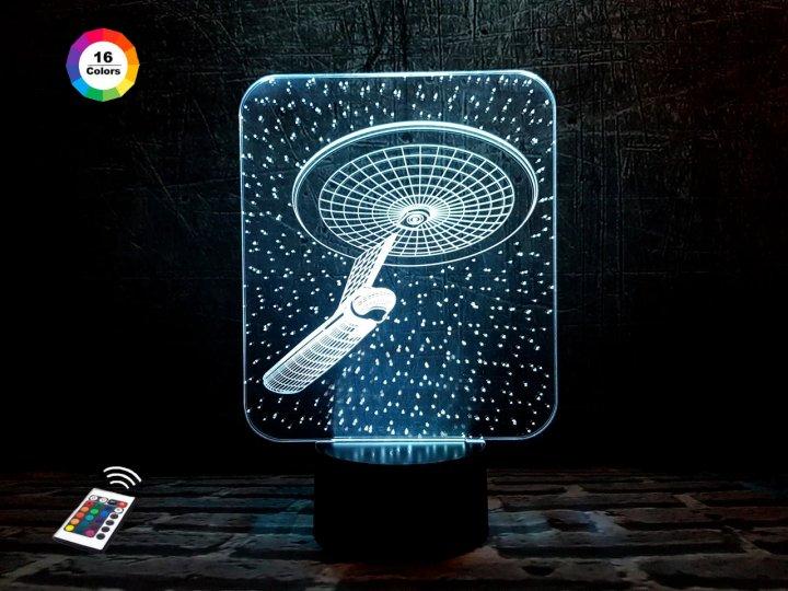 3D нічник "Космічний корабель 3" (ВОЛІЧНЕ ЗОБРАЖЕННЯ)+ пульт ДК + мережевий адаптер + батарейки (3ААА), фото 1