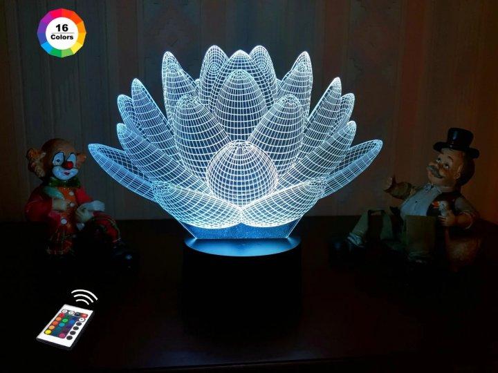 3D нічник "Лотос" (ВОЛІЧНЕ ЗОБРАЖЕННЯ) + пульт ДК + мережевий адаптер + батарейки (3ААА)  3DTOYSLAMP, фото 1