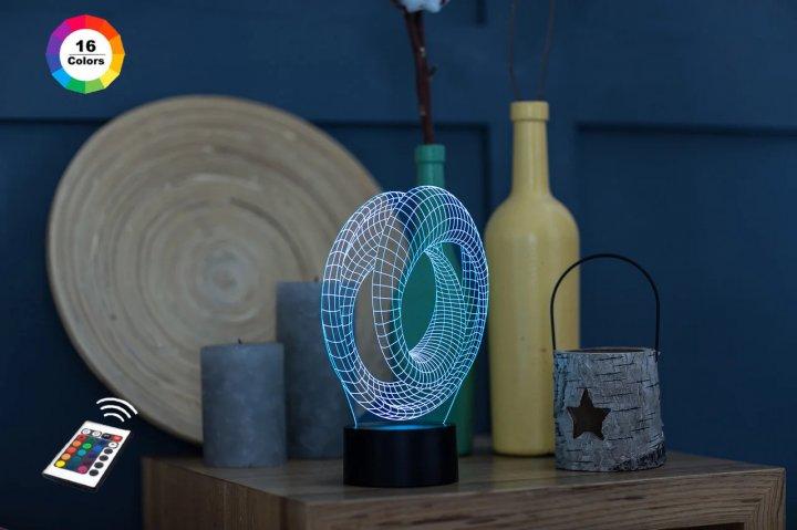 3D нічник "Лента Мебіуса 3" (ВОЛІЧНЕ ЗОБРАЖЕННЯ) + пульт ДК + мережевий адаптер +батарейки (3ААА)  3DTOYSLAMP, фото 1