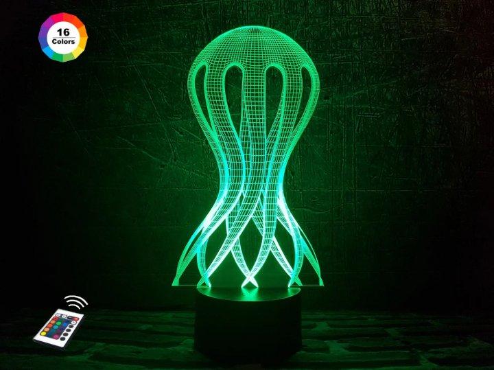 3D нічник "Медуза" (ВОЛІЧНЕ ЗОБРАЖЕННЯ) + пульт ДК + мережевий адаптер + батарейки (3ААА)  3DTOYSLAMP, фото 1