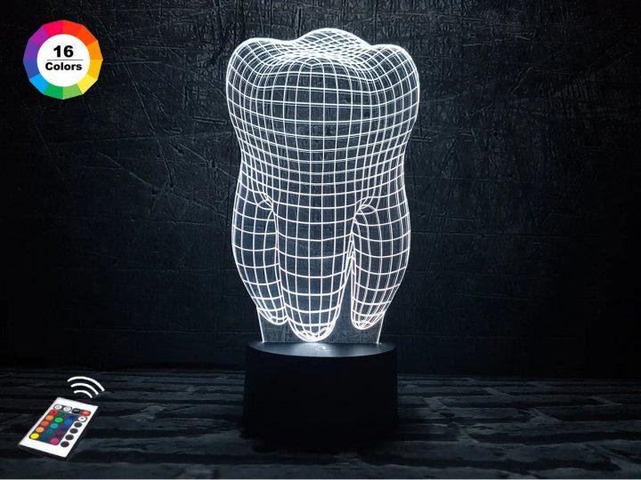 3D нічник "Зуб" (ВОЛІЧНЕ ЗОБРАЖЕННЯ) + пульт ДК + мережевий адаптер + батарейки (3ААА)  3DTOYSLAMP, фото 1