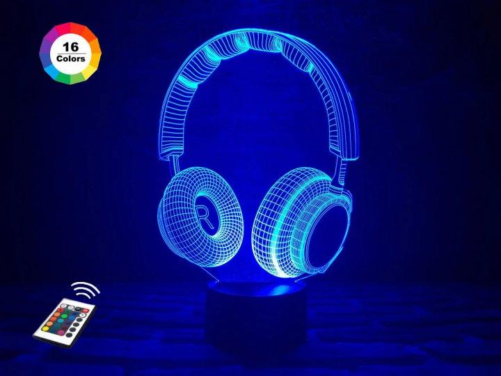 3D нічник "Навушники" (ВОЛІЧНЕ ЗОБРАЖЕННЯ) + пульт ДК + мережевий адаптер + батарейки (3ААА)  3DTOYSLAMP, фото 1