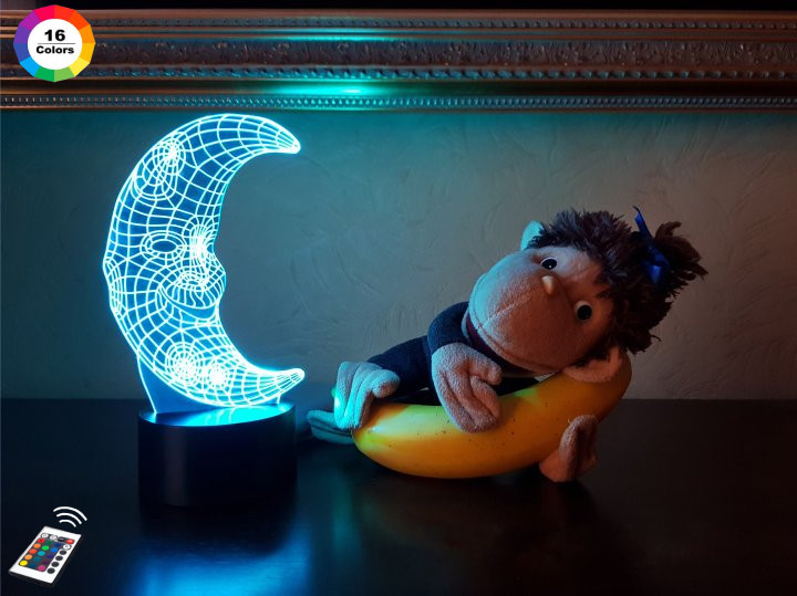 3D нічник "Месяць" (ВОЛІЧНЕ ЗОБРАЖЕННЯ) + пульт ДК + мережевий адаптер + батарейки (3ААА)  3DTOYSLAMP, фото 1