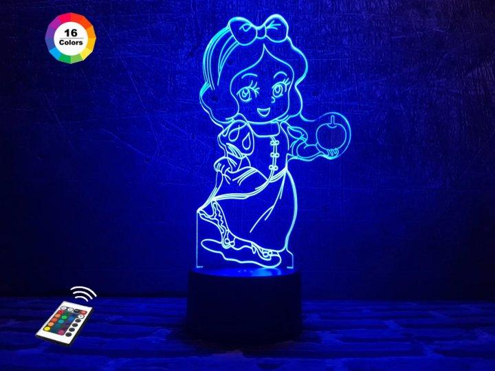 3D нічник "Білоснежка 2" (ВОЛІЧНЕ ЗОБРАЖЕННЯ) + пульт ДК + мережевий адаптер + батарейки (3ААА)  3DTOYSLAMP, фото 1