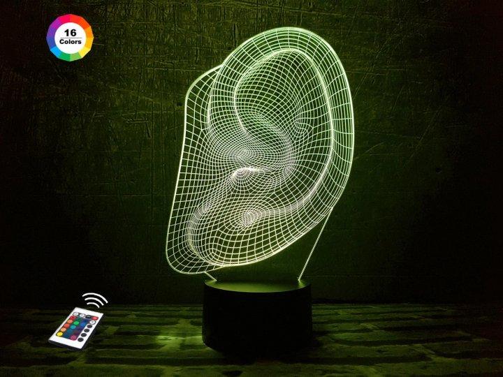 3D нічник "Вухо" (ВОЛІЧНЕ ЗОБРАЖЕННЯ) + пульт ДК + мережевий адаптер + батарейки (3ААА)  3DTOYSLAMP, фото 1