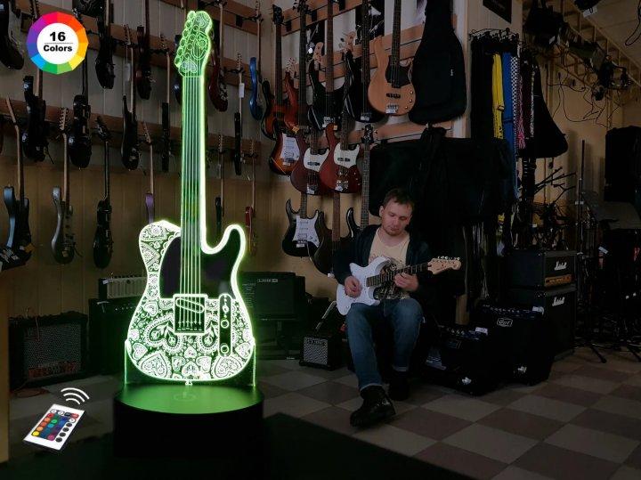 3D нічник "Гітара 2" (ВОЛІЧНЕ ЗОБРАЖЕННЯ) + пульт ДК + мережевий адаптер + батарейки (3 ААА)  3DTOYSLAMP, фото 1