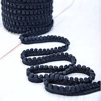 Декоративна тасьма з помпонами/колір чорний/ширина 1,5 см/бобіна 45 м/замовлення від 1 м