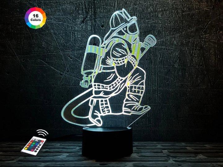 3D нічник "Пожежник 2" (ВОЛІЧНЕ ЗОБРАЖЕННЯ) + пульт ДК + мережевий адаптер  + батарейки (3ААА)  3DTOYSLAMP, фото 1