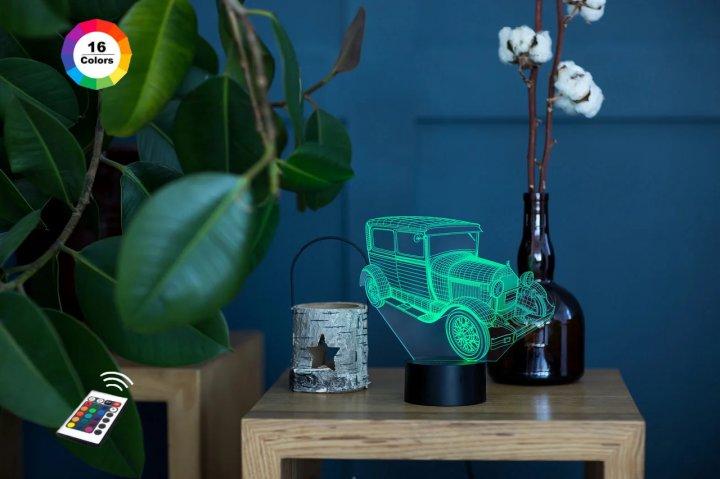 3D нічник "Автомобіль 33" (ВОЛІЧНЕ ЗОБРАЖЕННЯ) + пульт ДК + мережевий адаптер +батарейки (3ААА)  3DTOYSLAMP, фото 1