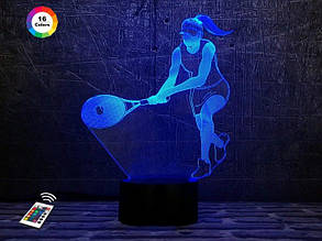3D нічник "Тенісистка" + пульт ДК + батарейки (3ААА). 3D нічник для дітей та дорослих. Нічник в спальню