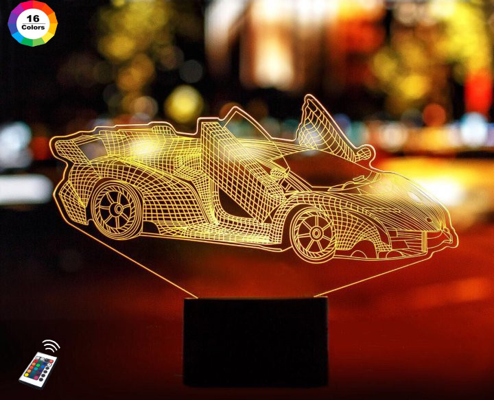 3D нічник "Автомобіль 39" (ВОЛІЧНЕ ЗОБРАЖЕННЯ) + пульт ДК + мережевий адаптер +батарейки (3ААА)  3DTOYSLAMP, фото 1