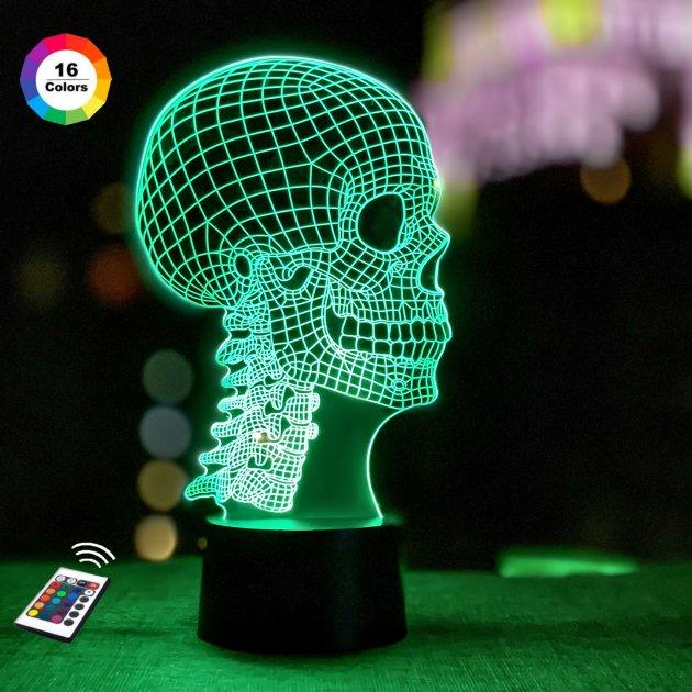 3D нічник "Череп 7" (ВОЛІЧНЕ ЗОБРАЖЕННЯ)+ пульт ДК + мережевий адаптер + батарейки (3ААА)  3DTOYSLAMP, фото 1