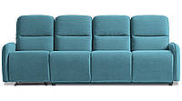 Четырёхместный диван Лас-Вегас в ткани, с электро-реклайнером и французской раскладушкой, голубой