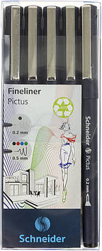 Набір лінерів "Schneider" №S197595 Pictus 5шт. 0,5 чорний,черв.,синій,зелений,0,2мм чорний