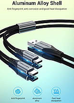 Кабель 2 в 1 USB-Type-C Vention Nylon 2.4А 480Mbps nickel-plated 0.5m Grey (CQOHD), фото 4