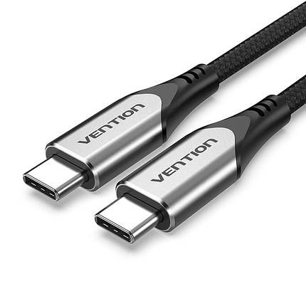 Кабель Type-C-Type-C 3.1 Vention TPE Nylon Thunderbolt 3 4K 60Hz PD 60W 3A 5Gbps nickel-plated 1.5m Grey, фото 1
