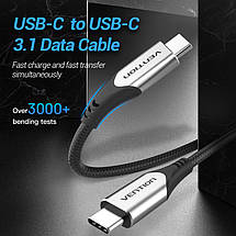 Кабель Type-C-Type-C 3.1 Vention TPE Nylon Thunderbolt 3 4K 60Hz PD 60W 3A 5Gbps nickel-plated 1.5m Grey, фото 5
