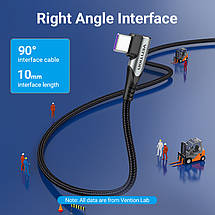Кабель Type-C-Type-C Vention TPE Nylon 90° Degree PD 100W 5A 480Mbps nickel-plated 1.5m Grey (TAKHG), фото 4