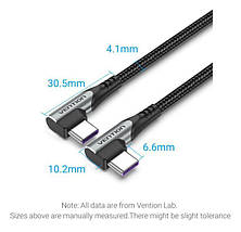 Кабель Type-C-Type-C Vention TPE Nylon Double 90° Degree PD 100W 5A 480Mbps nickel-plated 0.5m Grey (TANHD), фото 4