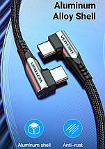 Кабель Type-C-Type-C Vention TPE Nylon Double 90° Degree PD 100W 5A 480Mbps nickel-plated 1m Grey (TANHF), фото 4