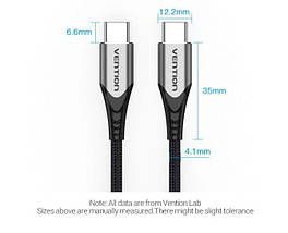 Кабель Type-C-Type-C Vention TPE Nylon PD 100W 5A 480Mbps nickel-plated 2m Grey (TAEHH), фото 3