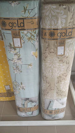 Тканина для постільної білизни Бязь "Gold" Lux GL1771blue (A+B) - (50м+50м) квіти на блакитному + бежева абстракція, фото 3