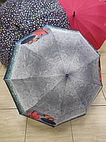 Зонт женский серый с рисунком 9 спиц "анти ветер"
