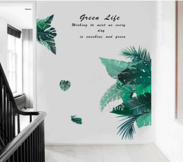 Вінілова наклейка на стіну шафа, двері "зелене листя Green Life" 130см*100см (лист 60*90см))