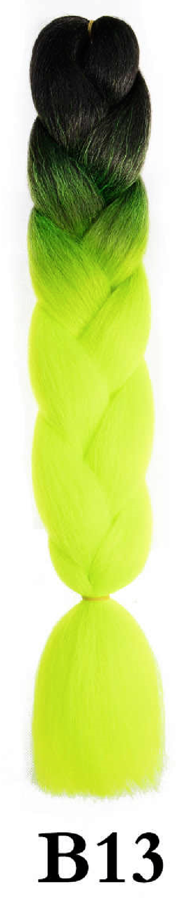 Канекалон чорний + салатовий лайм кислотний неон 60 ± 5 см Вага 100 ± 5 г Термостійкий двоколірний Jumbo В13