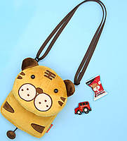 Дитяча сумка коричнева через плече сумочка міні "Тигр" велюр крос боді для малюків унісекс для телефону