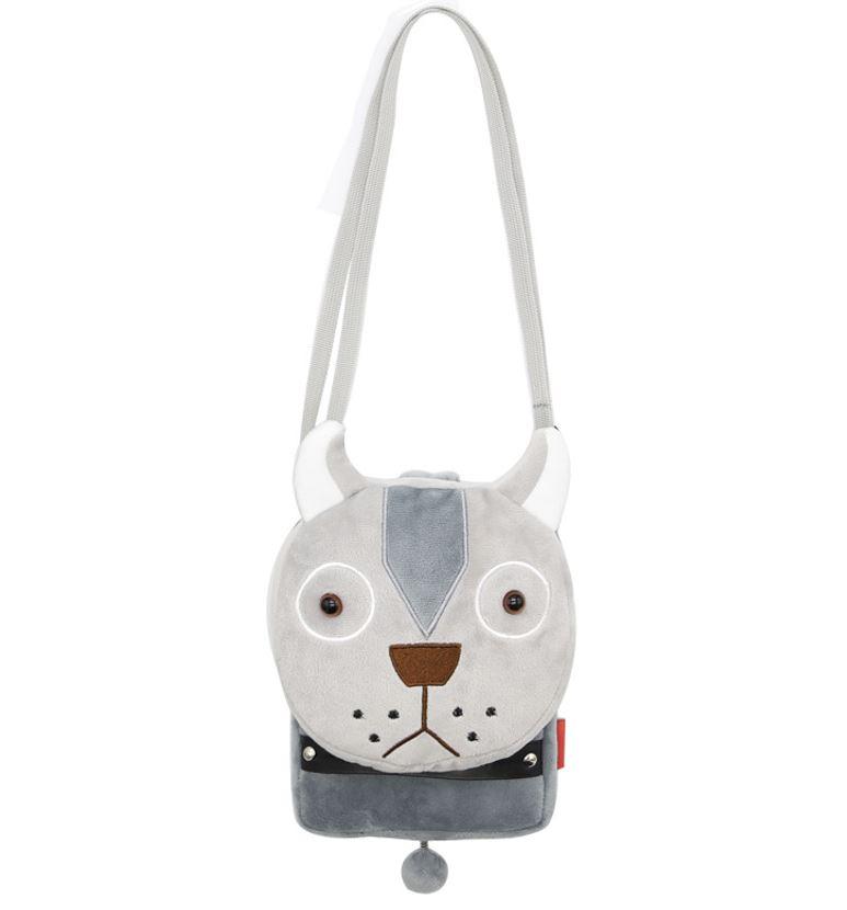 Дитяча сумка сіра через плече сумочка міні "Вовк" велюр крос боді для малюків унісекс для телефону