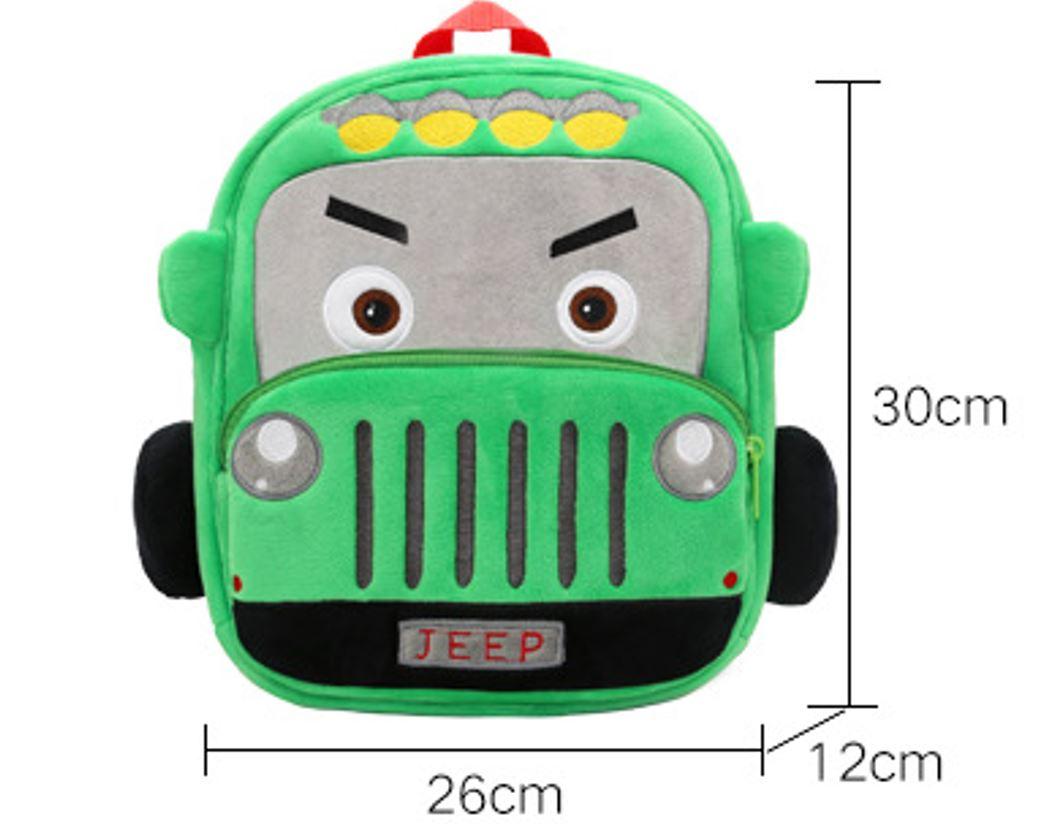 Дитячий рюкзак зелений для улюблених малюків до садочка школи м'який велюр машинка Джип маленький унісекс