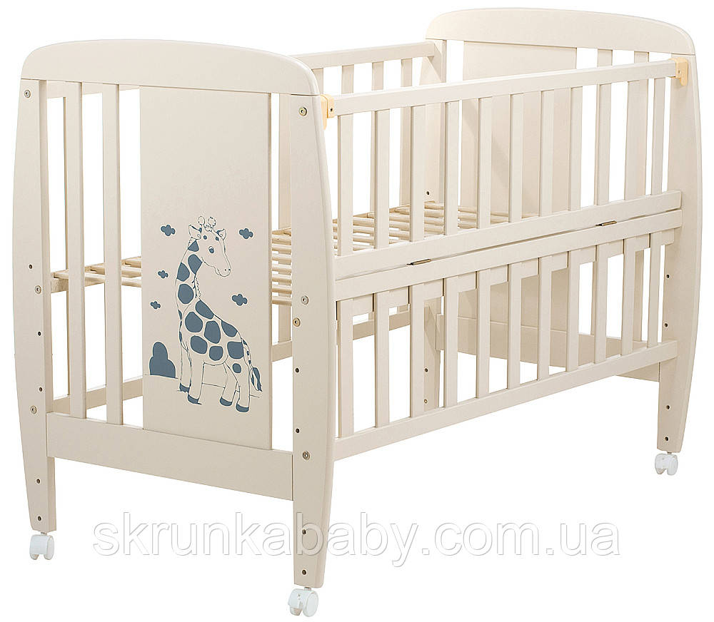 Ліжко Babyroom Жирафик відкидний бік, колеса DJO-01 Бук слонова кістка