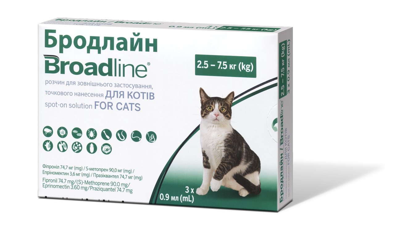 Broadline (Бродлайн) капли от блох, клещей и гельминтов для кошек 2,5-7,5 кг (1 пипетка)