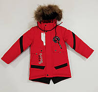 Зимова куртка для хлопчика з натуральним хутром, на зріст 98-104