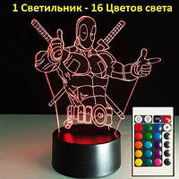 3D светильник, "Детпул", Подарок для мальчика, Подарок ребенку, Подарок сыну