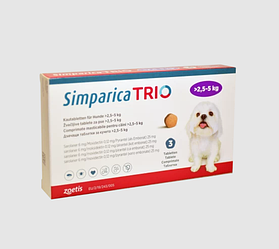 Таблетки Simparica Trio (Сімпаріка Тріо від бліх, кліщів та глистів для собак вагою 2,6-5кг) 1шт.