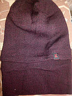 Комплект (шапка + хомут) на флісі, шапка та шарф зима бордовий меланж Україна
