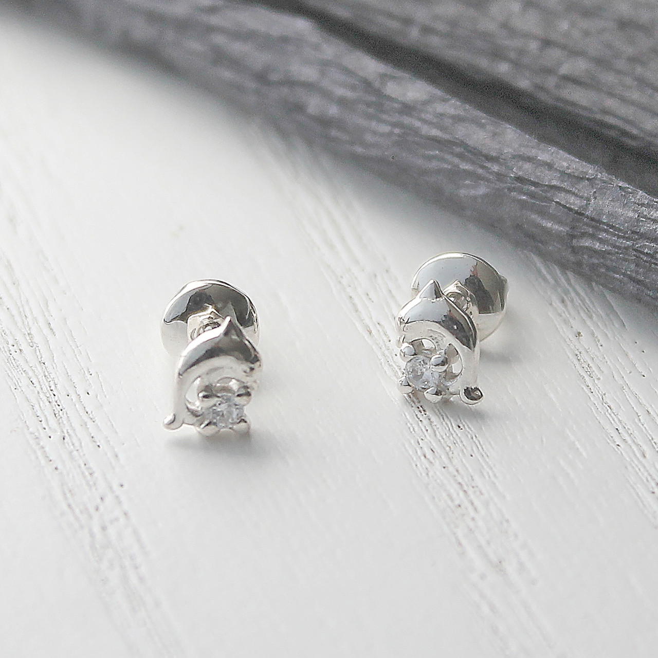 Срібні сережки Пусети Дельфіни, фото 1