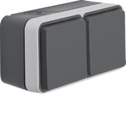 Двійна розетка з заземленням IP55 сіра, 16А, для вулиці Berker W.1