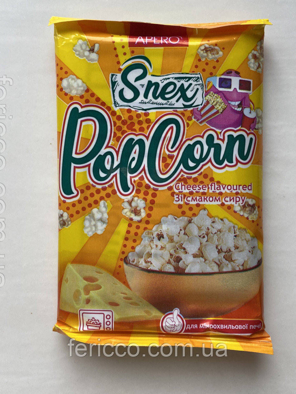Попкорн для мікрохвил. зі смаком сиру Аперо 90г, фото 1